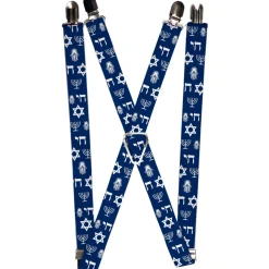 Suspenders - 1.0" - Jewish Symbols-4 Blue/White