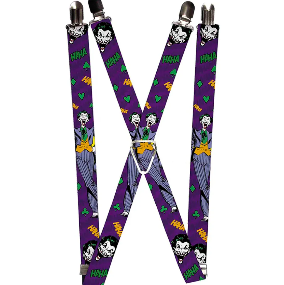 Suspenders - 1.0" - Joker Face Pose Elements Collage Purple Green Yellow