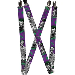 Suspenders - 1.0" - Joker Laughing Poses HAHA Purple Green Black White
