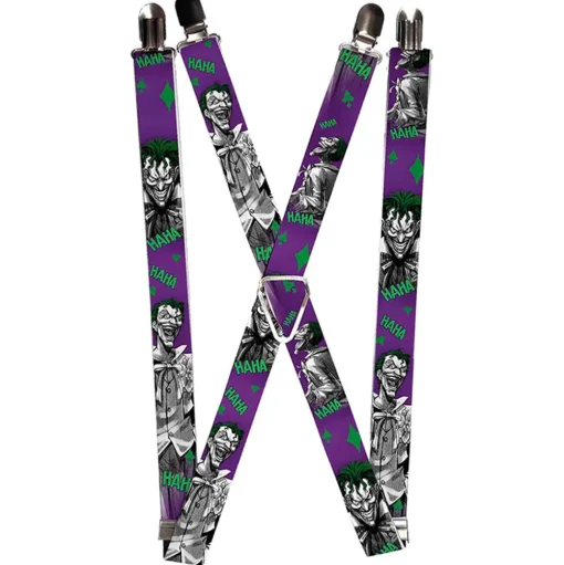 Suspenders - 1.0" - Joker Laughing Poses HAHA Purple Green Black White