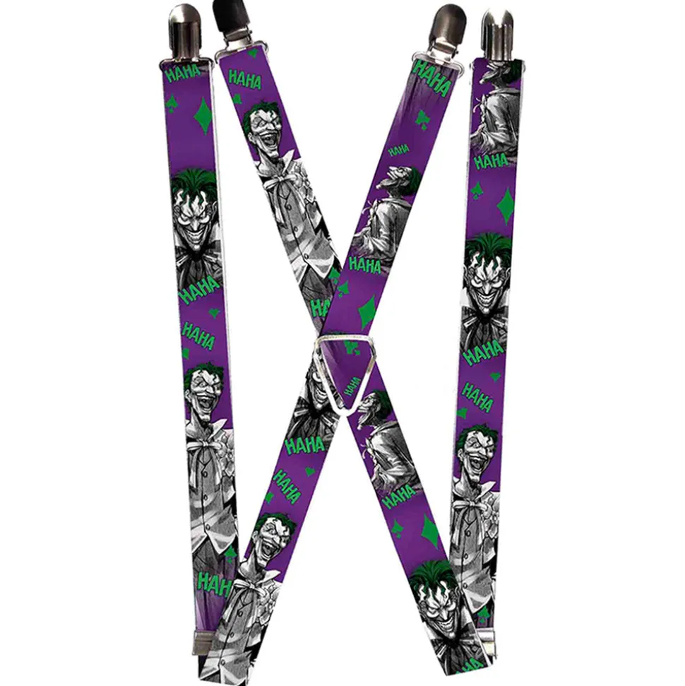 Suspenders - 1.0" - Joker Laughing Poses HAHA Purple Green Black White