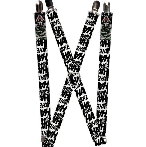 Suspenders - 1.0" - Joker The Killing Joke Holding Head Pose HAHAHA Repeat White Black