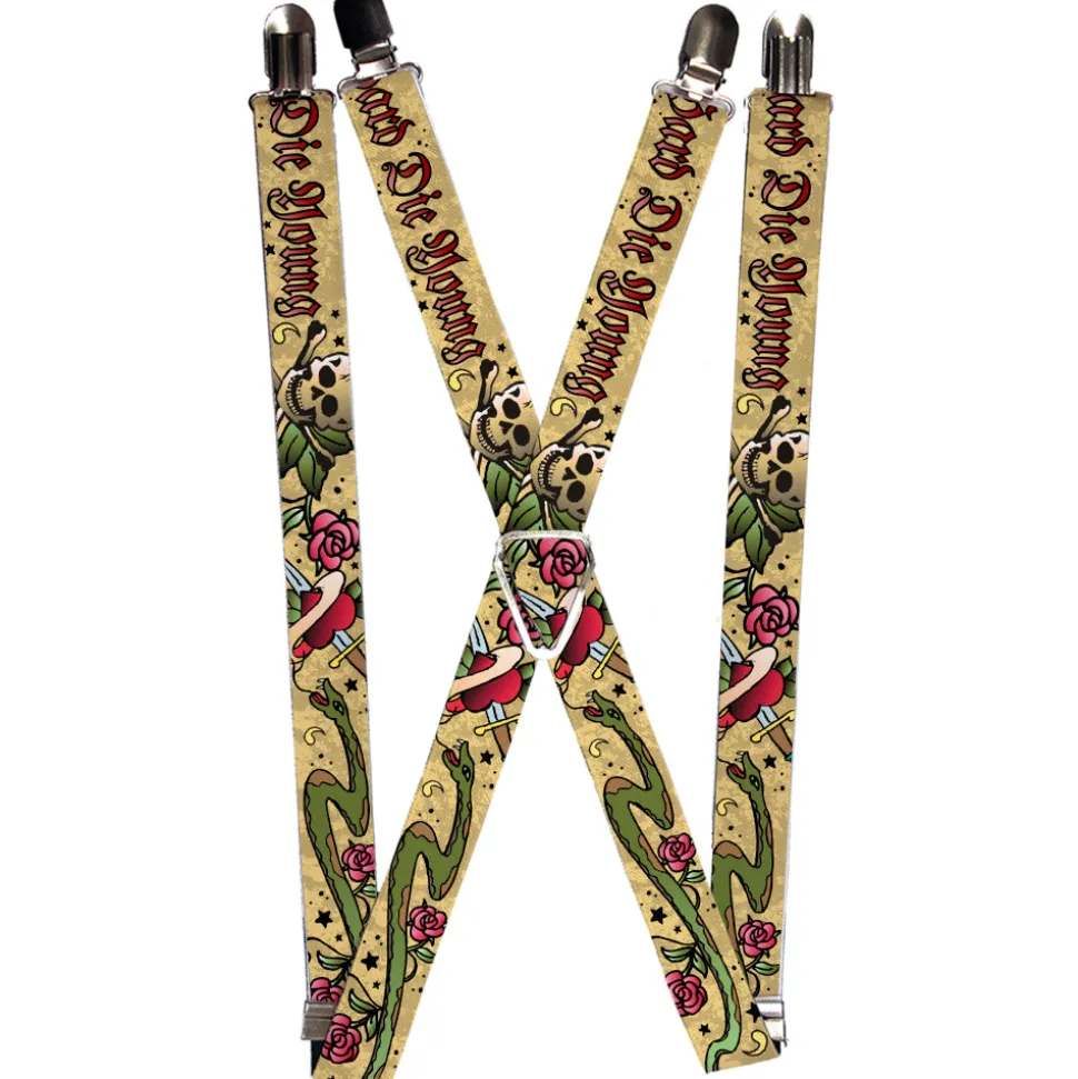 Suspenders - 1.0" - Live Hard Die Young Tan
