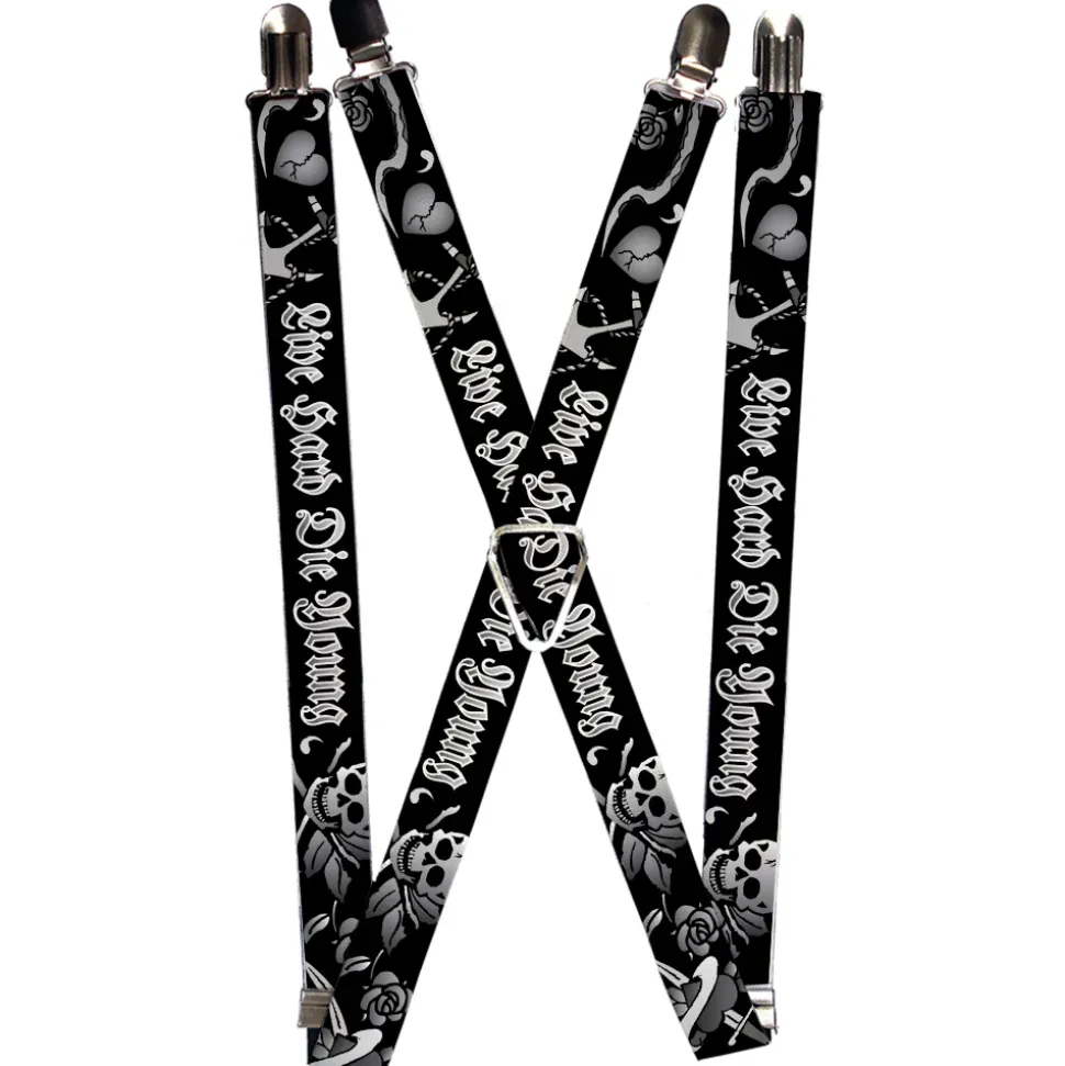 Suspenders - 1.0" - Live Hard Die Young Black/White