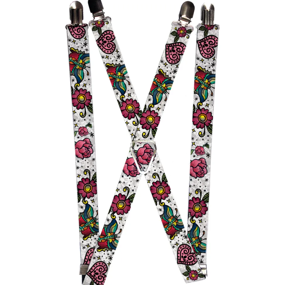 Suspenders - 1.0" - Love Kills CLOSE-UP White
