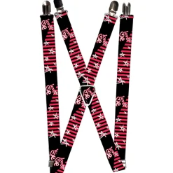 Suspenders - 1.0" - Love Me w/Sketch Stars & Stripes Black/Fuchsia/White