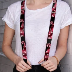 Suspenders - 1.0" - Love Me w/Sketch Stars & Stripes Black/Fuchsia/White