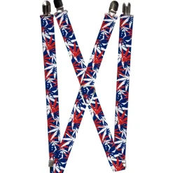 Suspenders - 1.0" - Marijuana Leaves Stacked2 Blue/White/Red