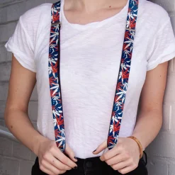 Suspenders - 1.0" - Marijuana Leaves Stacked2 Blue/White/Red