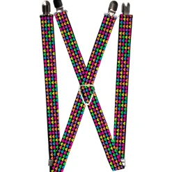 Suspenders - 1.0" - Mini Hearts Black/Multi Neon