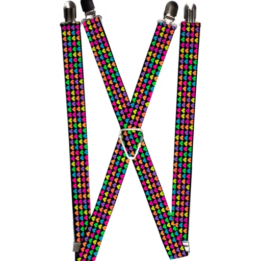 Suspenders - 1.0" - Mini Hearts Black/Multi Neon
