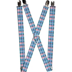 Suspenders - 1.0" - Mini Houndstooth Gray/Baby Blue/Pink