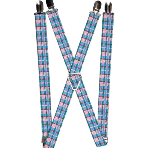 Suspenders - 1.0" - Mini Houndstooth Gray/Baby Blue/Pink