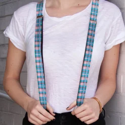 Suspenders - 1.0" - Mini Houndstooth Gray/Baby Blue/Pink