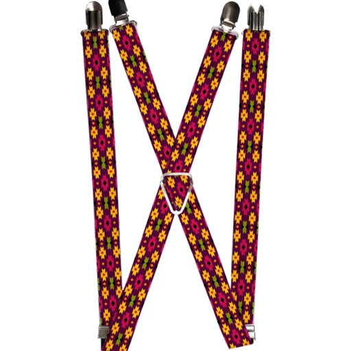 Suspenders - 1.0" - Mini Navajo Purple/Yellow/Pink/Green