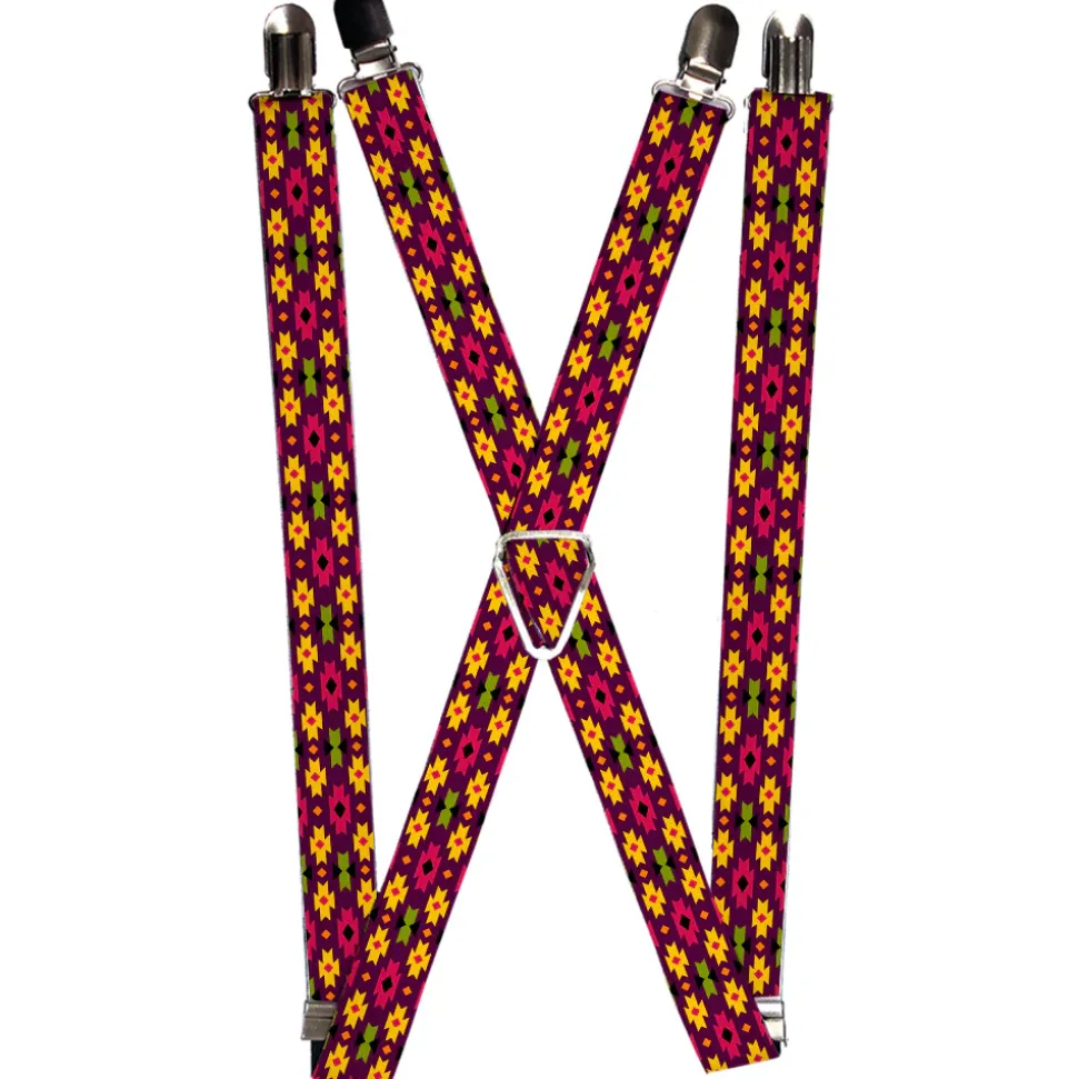 Suspenders - 1.0" - Mini Navajo Purple/Yellow/Pink/Green