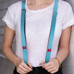 Suspenders - 1.0" - Minnie Mouse Bow Dots Blue/Black/White/Red
