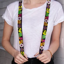 Suspenders - 1.0" - Monsters CLOSE-UP Black