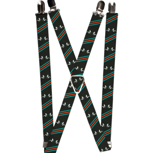 Suspenders - 1.0" - Mud Flap Girls w/Stripes Gray/Turquoise/Orange