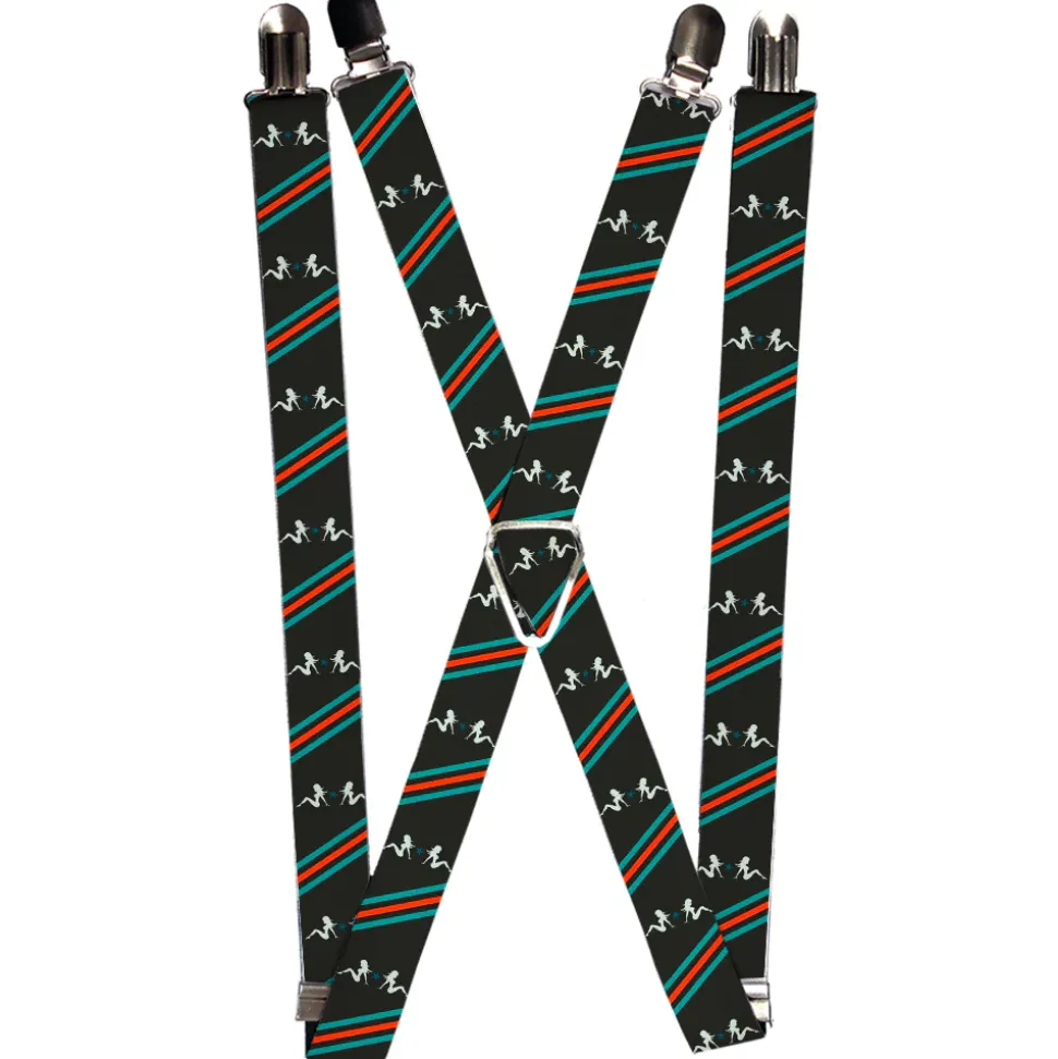 Suspenders - 1.0" - Mud Flap Girls w/Stripes Gray/Turquoise/Orange