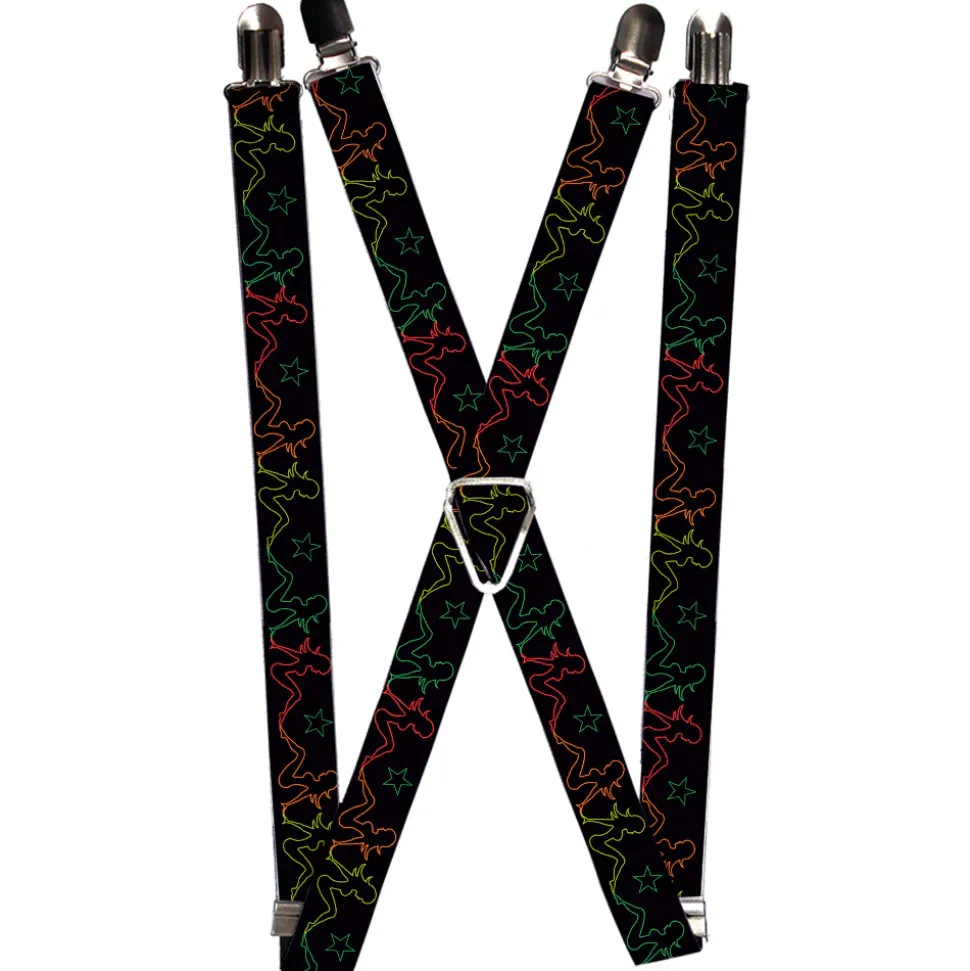 Suspenders - 1.0" - Mud Flap Girls w/Star Outline Black/Multi Color
