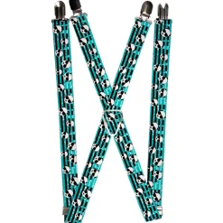 Suspenders - 1.0" - Multi Panda w/Sunglasses Stripe Turquoise/Black