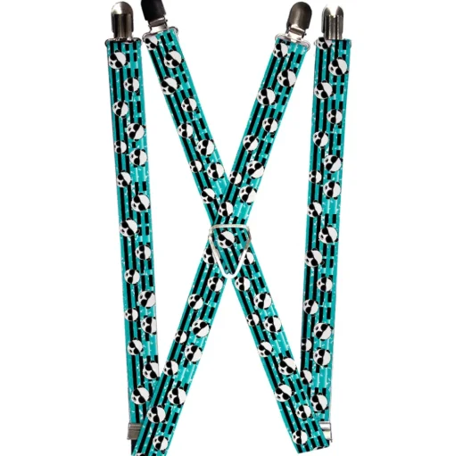 Suspenders - 1.0" - Multi Panda w/Sunglasses Stripe Turquoise/Black