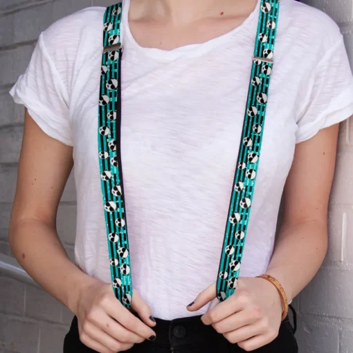 Suspenders - 1.0" - Multi Panda w/Sunglasses Stripe Turquoise/Black
