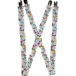 Suspenders - 1.0" - Music Notes Stars White/Black/Multi Color