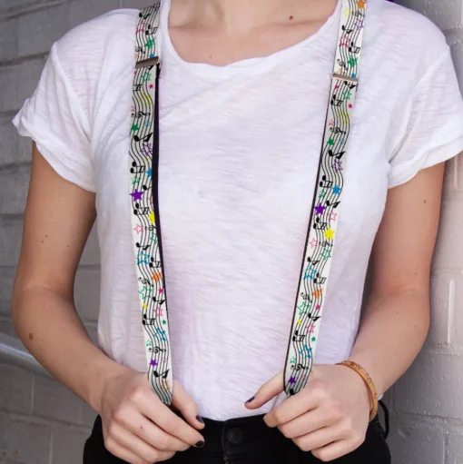 Suspenders - 1.0" - Music Notes Stars White/Black/Multi Color