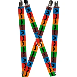 Suspenders - 1.0" - Mustaches Multi Color Blocks/Black