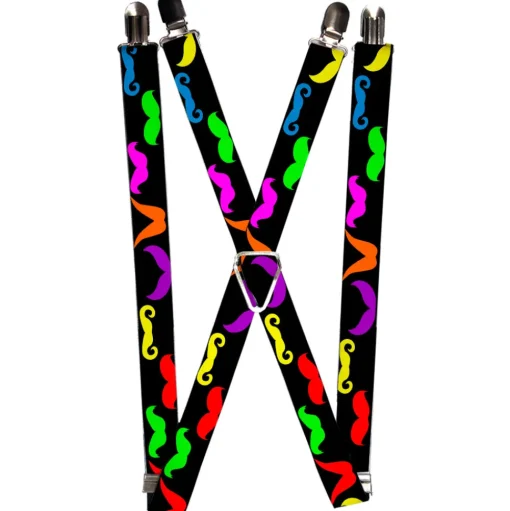 Suspenders - 1.0" - Mustaches Black/Multi Color