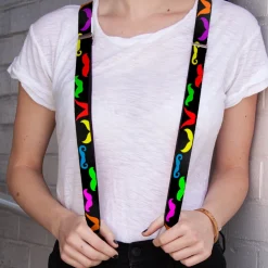 Suspenders - 1.0" - Mustaches Black/Multi Color