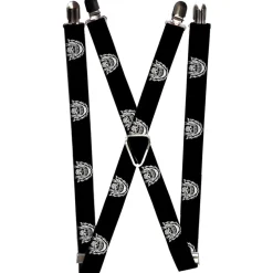 Suspenders - 1.0" - Native American Skull Black/White