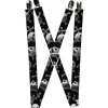Suspenders - 1.0" - Nightmare Before Christmas Jack Skull & Crossbones Scattered Black Grays