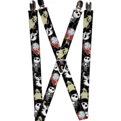 Suspenders - 1.0" - Nightmare Before Christmas 4-Mini Character Poses Black Gray