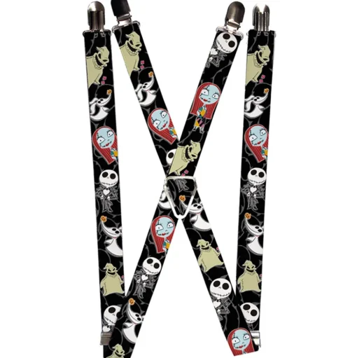 Suspenders - 1.0" - Nightmare Before Christmas 4-Mini Character Poses Black Gray