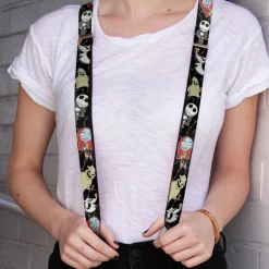 Suspenders - 1.0" - Nightmare Before Christmas 4-Mini Character Poses Black Gray