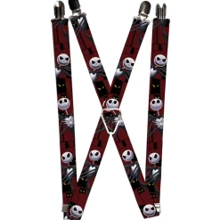 Suspenders - 1.0" - Nightmare Before Christmas 3-Jack Poses Peeping Eyes Burgundy Black Yellow