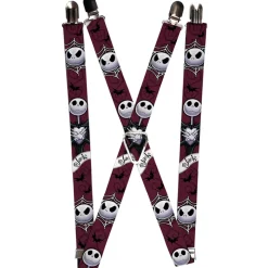 Suspenders - 1.0" - Nightmare Before Christmas Jack Face Corpse Pose JACK Banner Reds Black White Grays