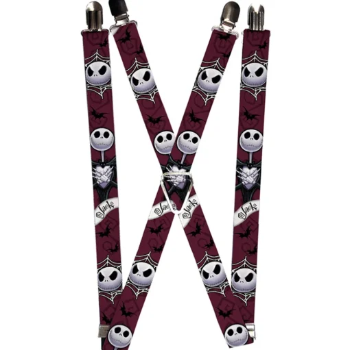 Suspenders - 1.0" - Nightmare Before Christmas Jack Face Corpse Pose JACK Banner Reds Black White Grays