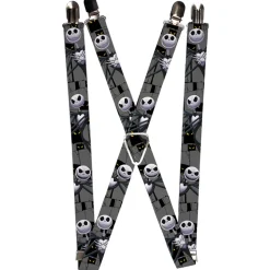 Suspenders - 1.0" - Nightmare Before Christmas 3-Jack Poses Peeping Eyes Gray Black Yellow