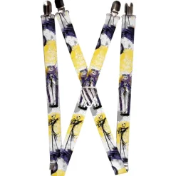 Suspenders - 1.0" - Nightmare Before Christmas Jack Poses Watercolor White Yellow Purple