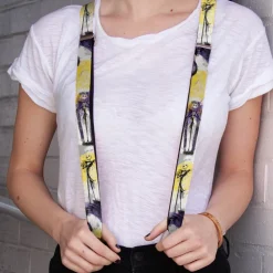 Suspenders - 1.0" - Nightmare Before Christmas Jack Poses Watercolor White Yellow Purple