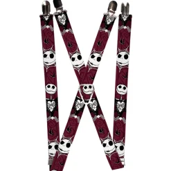 Suspenders - 1.0" - Nightmare Before Christmas Jack Face Corpse Pose Bats Reds Black White Grays