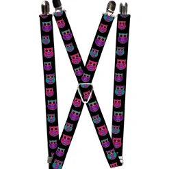 Suspenders - 1.0" - Owls Black/Fuchsia/Purple/Turquoise