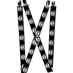 Suspenders - 1.0" - Panda Bear Cartoon2 Black/White