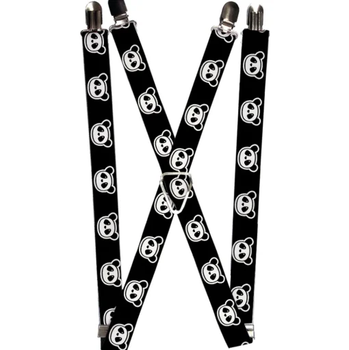 Suspenders - 1.0" - Panda Bear Cartoon2 Black/White