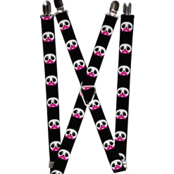 Suspenders - 1.0" - Panda Face w/Pink Mustache