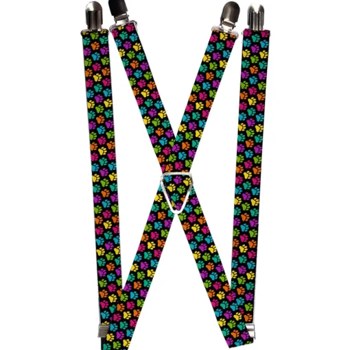 Suspenders - 1.0" - Paw Print Black/Multi Color
